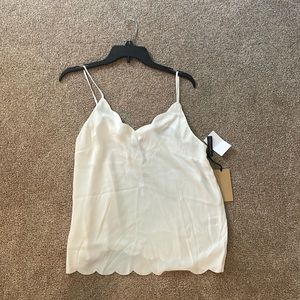 White Halogen tank top with scallop neckline